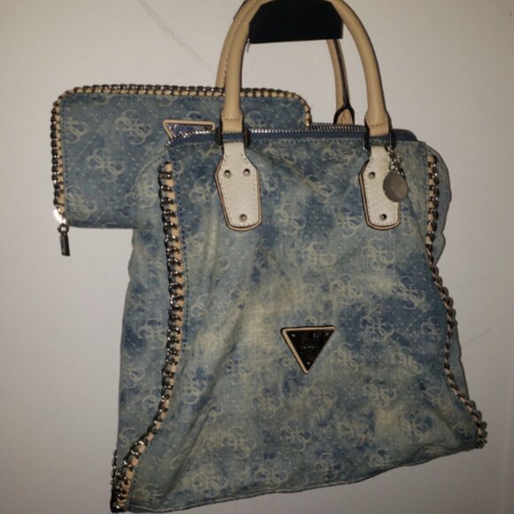GUC - Blue Denim Guess Handbag + Matching Wallet - Picture 1 of 15